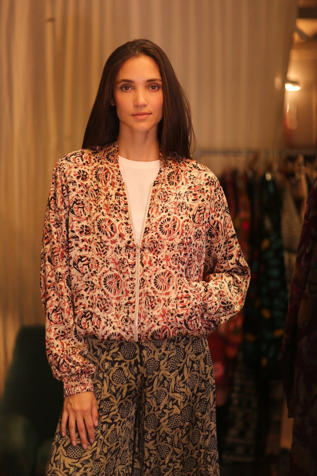 BOMBER JACKET SILK ANCHA FAROLA - sustainably made MOMO NEW YORK sustainable clothing, bomberjacket slow fashion