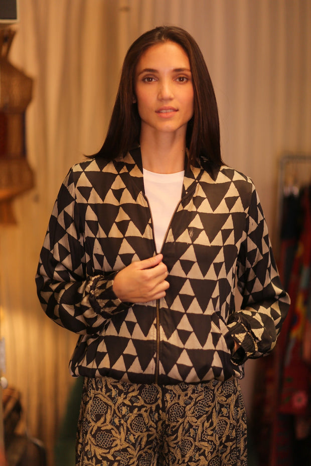 BOMBER JACKET SILK ANCHA ISRA - sustainably made MOMO NEW YORK sustainable clothing, bomberjacket slow fashion