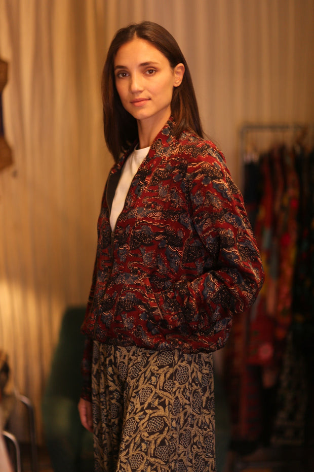 BOMBER JACKET SILK ANCHA POPI - sustainably made MOMO NEW YORK sustainable clothing, bomberjacket slow fashion