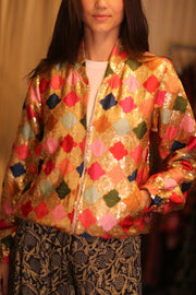EMBROIDERED SILK BOMBER JACKET ANCHA GINNY - sustainably made MOMO NEW YORK sustainable clothing, bomberjacket slow fashion