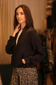 SILK BOMBER JACKET SOLID BLACK - sustainably made MOMO NEW YORK sustainable clothing, coatandjacket slow fashion