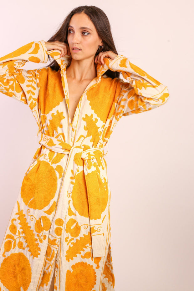 YELLOW SUZANI COAT ANINO - sustainably made MOMO NEW YORK sustainable clothing, Coat slow fashion