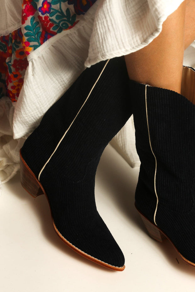 BLACK CORDUROY BOOTS MOLINA - sustainably made MOMO NEW YORK sustainable clothing, boots slow fashion
