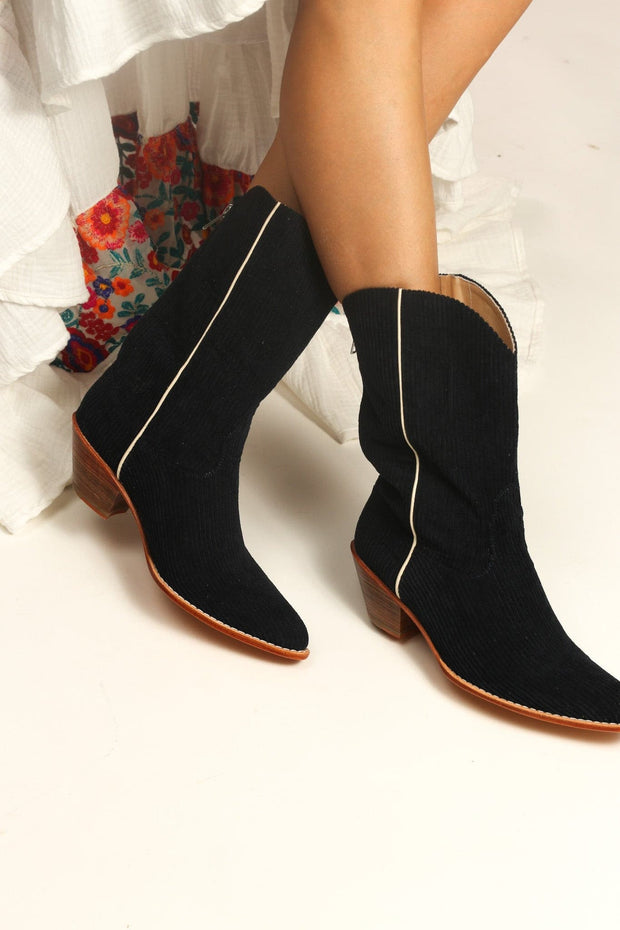 BLACK CORDUROY BOOTS MOLINA - sustainably made MOMO NEW YORK sustainable clothing, boots slow fashion