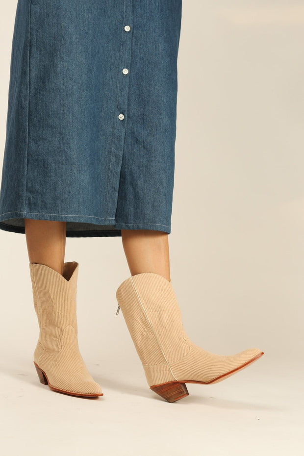 CORDUROY WESTERN BOOTS MOLINA - sustainably made MOMO NEW YORK sustainable clothing, resort2023 slow fashion
