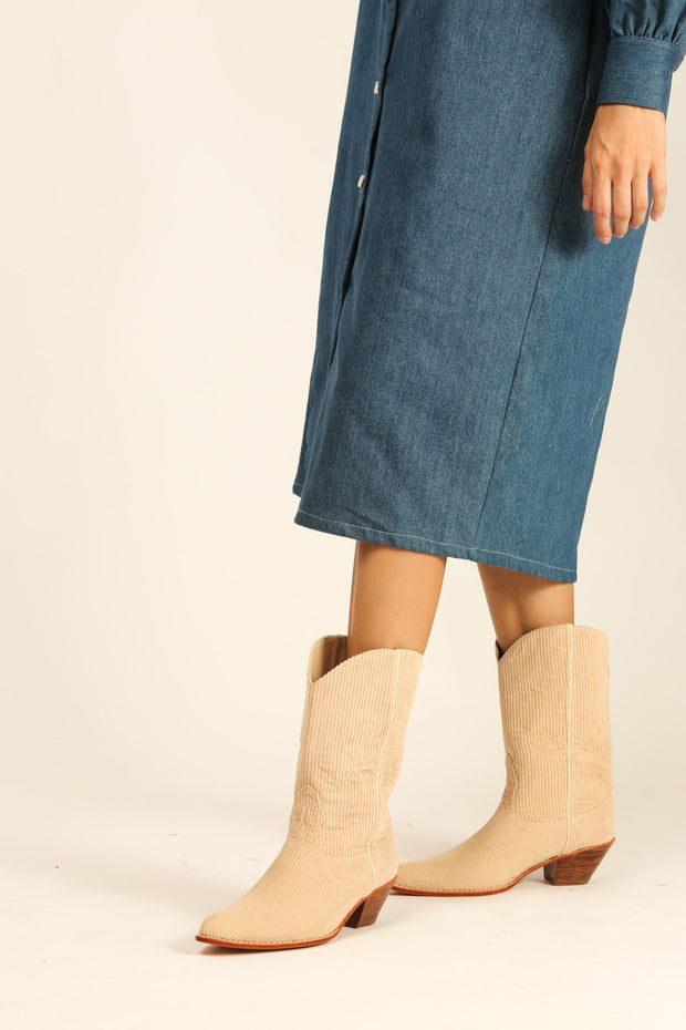 CORDUROY WESTERN BOOTS MOLINA - sustainably made MOMO NEW YORK sustainable clothing, resort2023 slow fashion