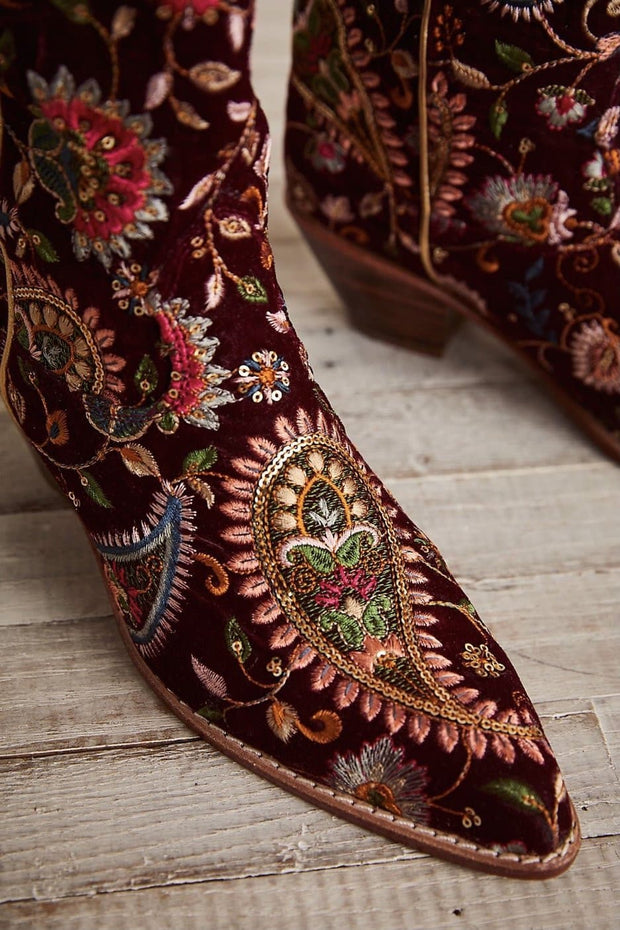 EVY EMBROIDERED VELVET BOOTS - sustainably made MOMO NEW YORK sustainable clothing, boots slow fashion